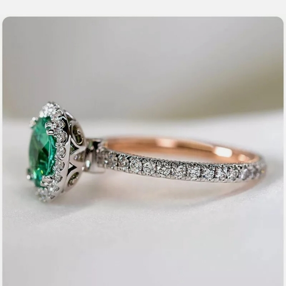 ☆☆New two tone s925 simulated emerald women Ring♡ - Picture 3 of 5